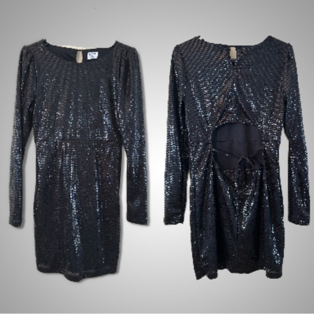 Black Sequin Long-Sleeve Party Dress